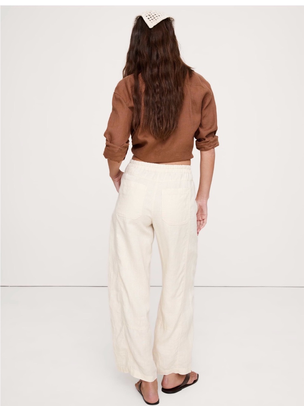 NWT Banana Republic Mid Rise Relaxed Painter Pull On Linen Cream Pant Sz M - Picture 2 of 7